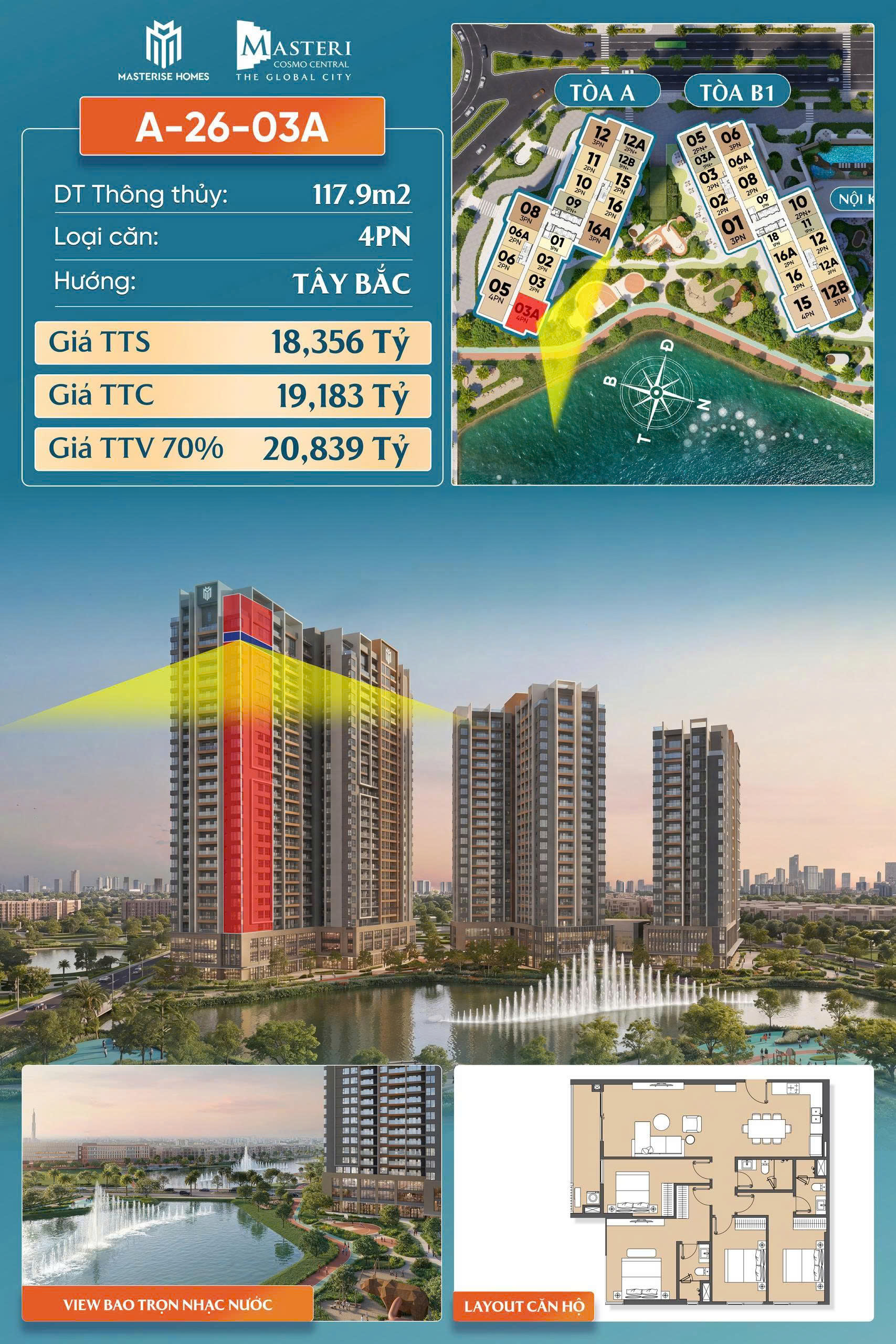 A-26-03A – CĂN HỘ 4PN MASTERI COSMO CENTRAL - THE GLOBAL CITY